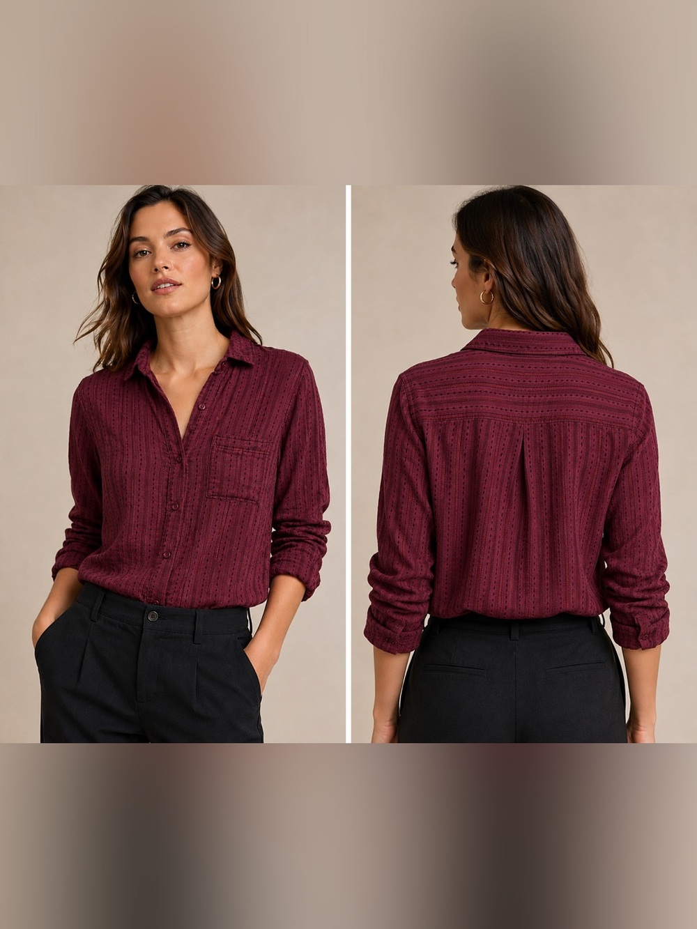 Anthropologie Cloth & Stone Burgundy Textured Button-Down Shirt XS